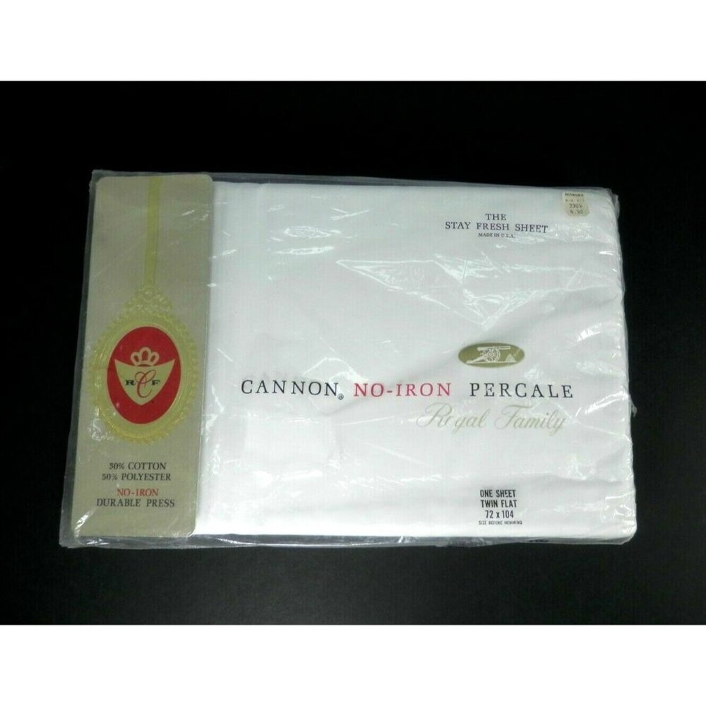 New Vintage 1 Flat Twin CANNON Royal Family White Bed Sheet NOS Percale USA Made